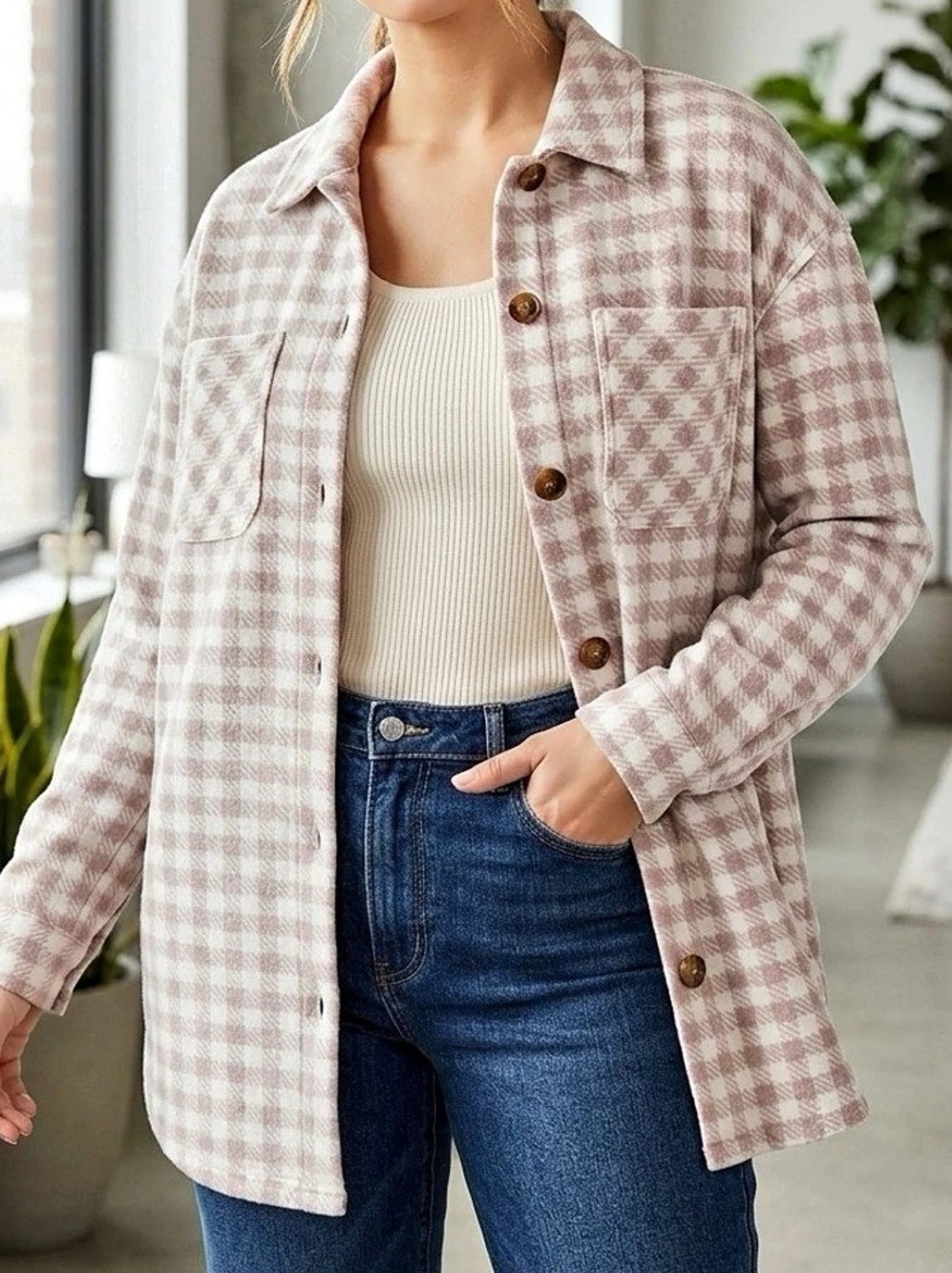 Maurices Fleece Shacket Brown & White